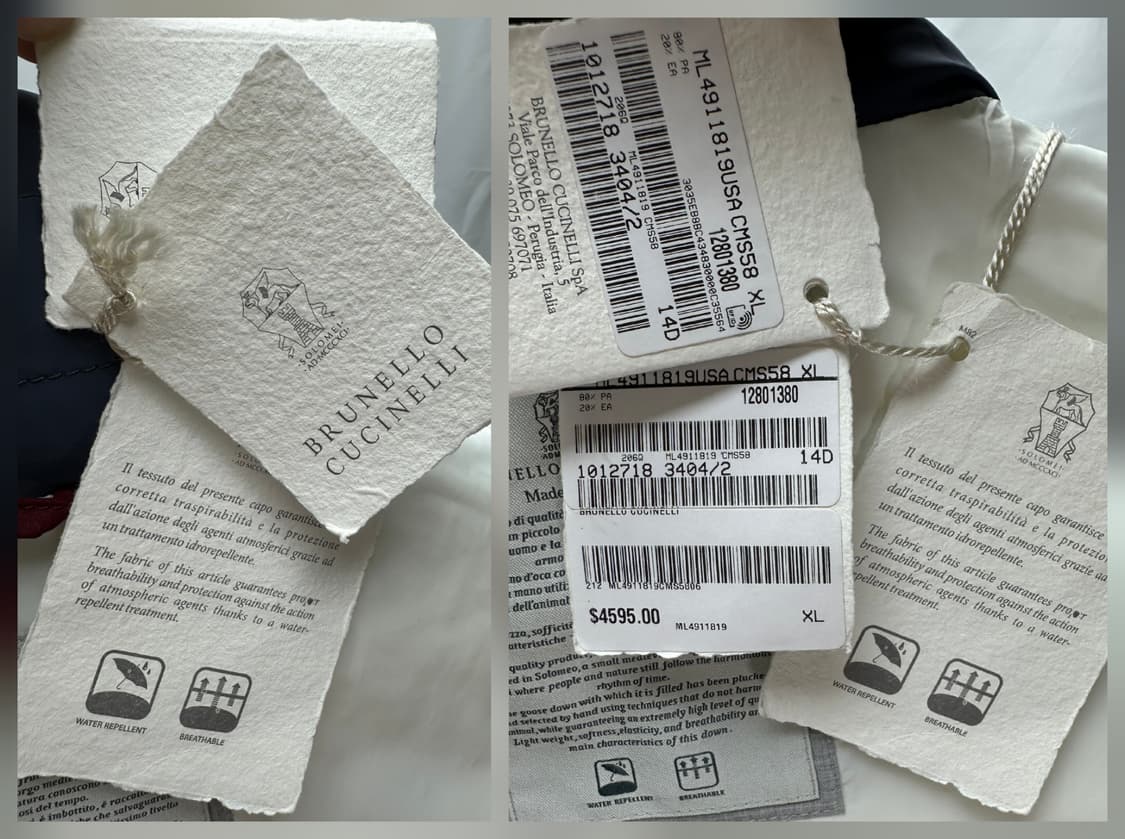 [새상품] 브루넬로 쿠치넬리 타페타 구스다운 패딩 자켓 XL 상품이미지7