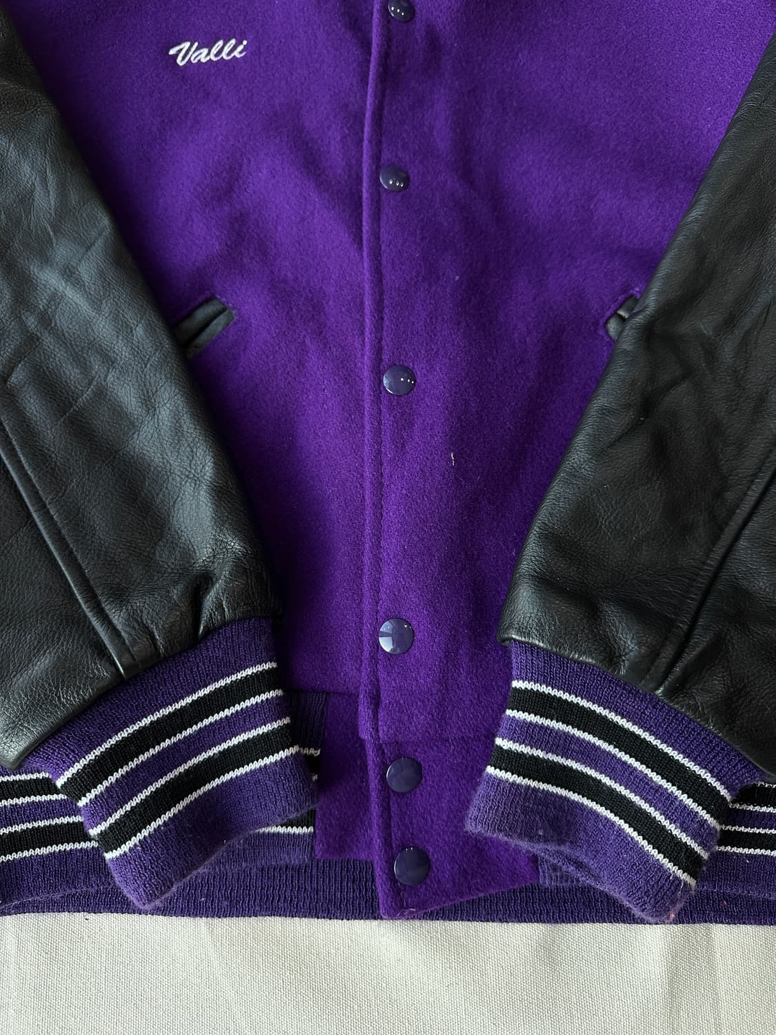 90s USA 울레더 바시티 퍼플 자켓 100 상품이미지10