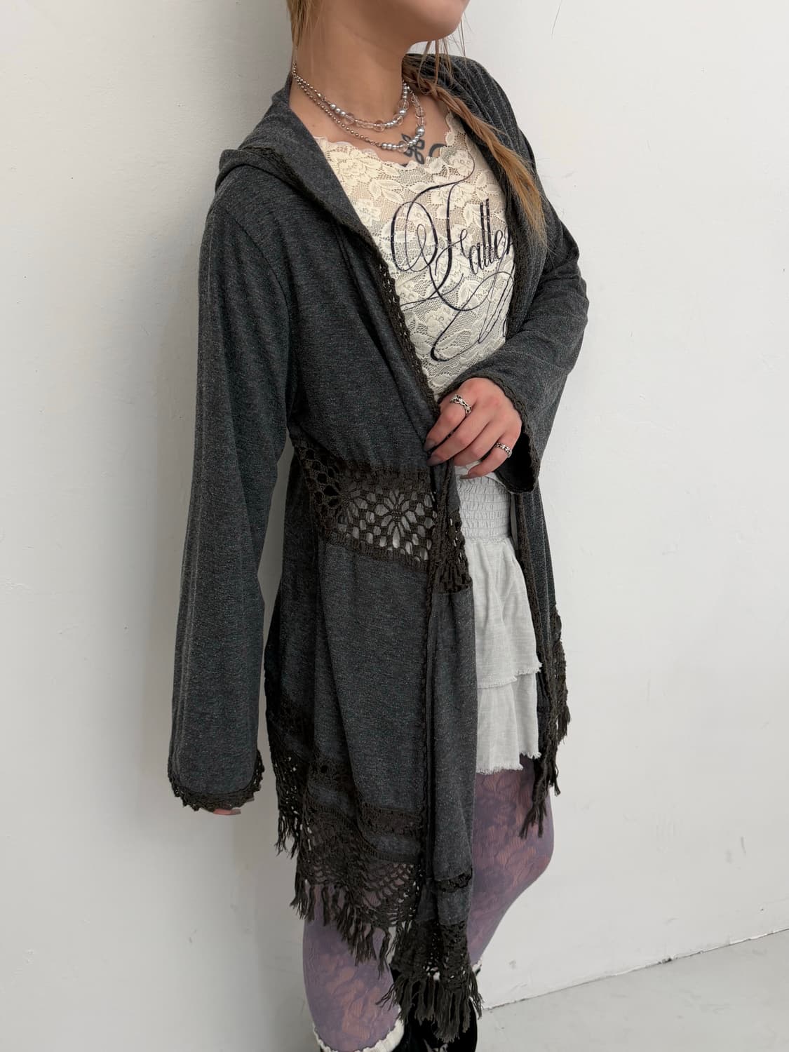 보헤미안 크로쉐 후드 롱 가디건  상품이미지1