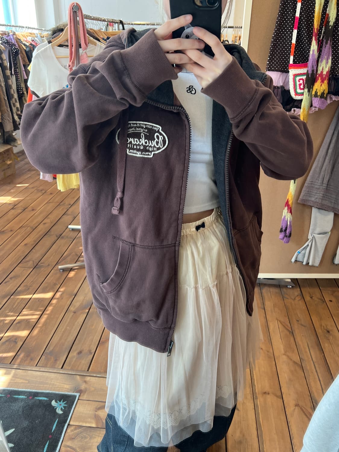 버카루 브라운 로고 후드집업 상품이미지1