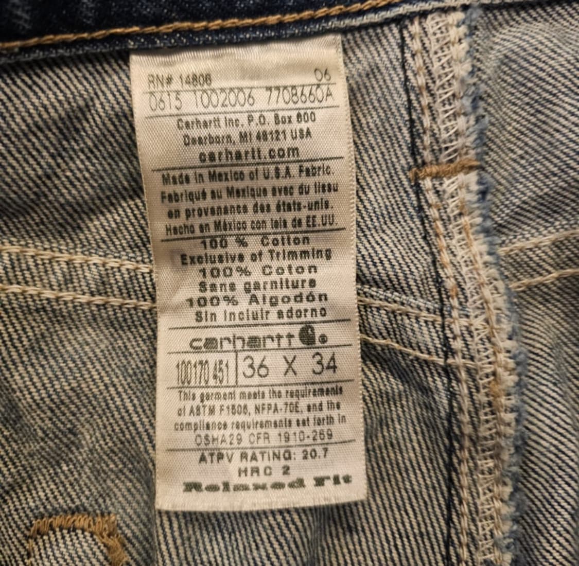 칼하트 FR 더블니 데님팬츠 36x34 상품이미지3