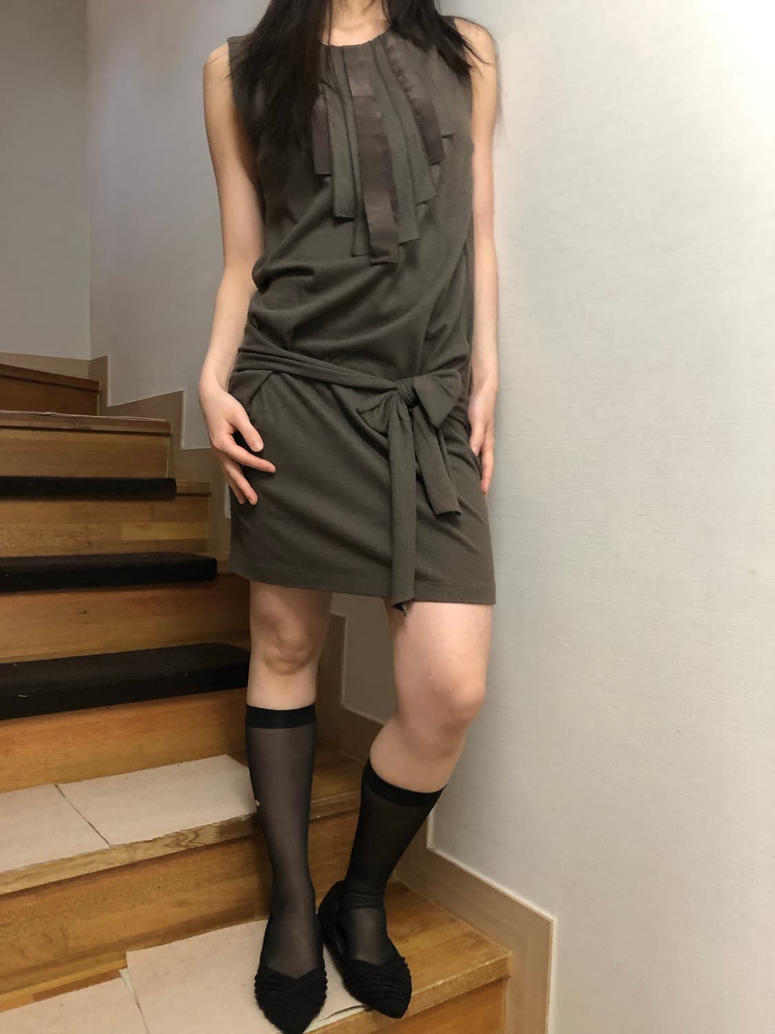 빈티지 브라운 카키 벨티드 원피스 상품이미지6