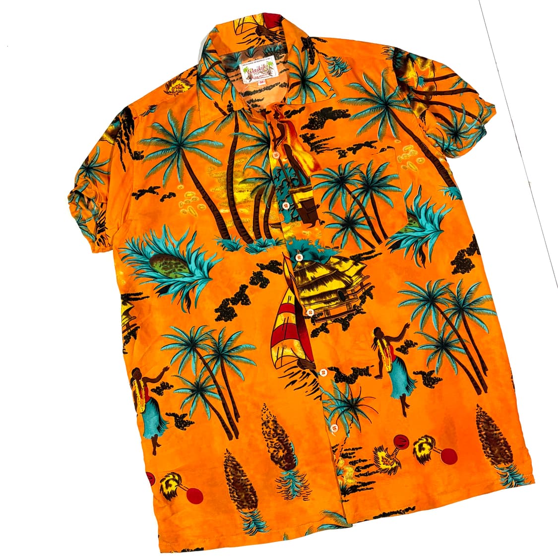 Waikiki 오렌지 야자수 하와이안셔츠 M 상품이미지3