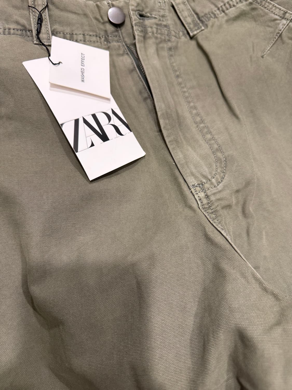 자라 워시드 이팩트 릴렉스드핏 카키 팬츠  상품이미지7