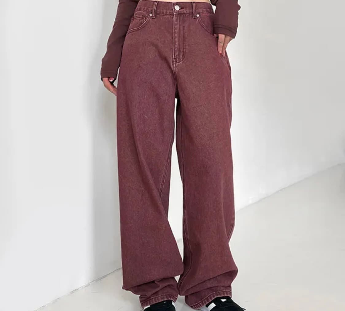 와인컬러 와이드 데님 상품이미지1