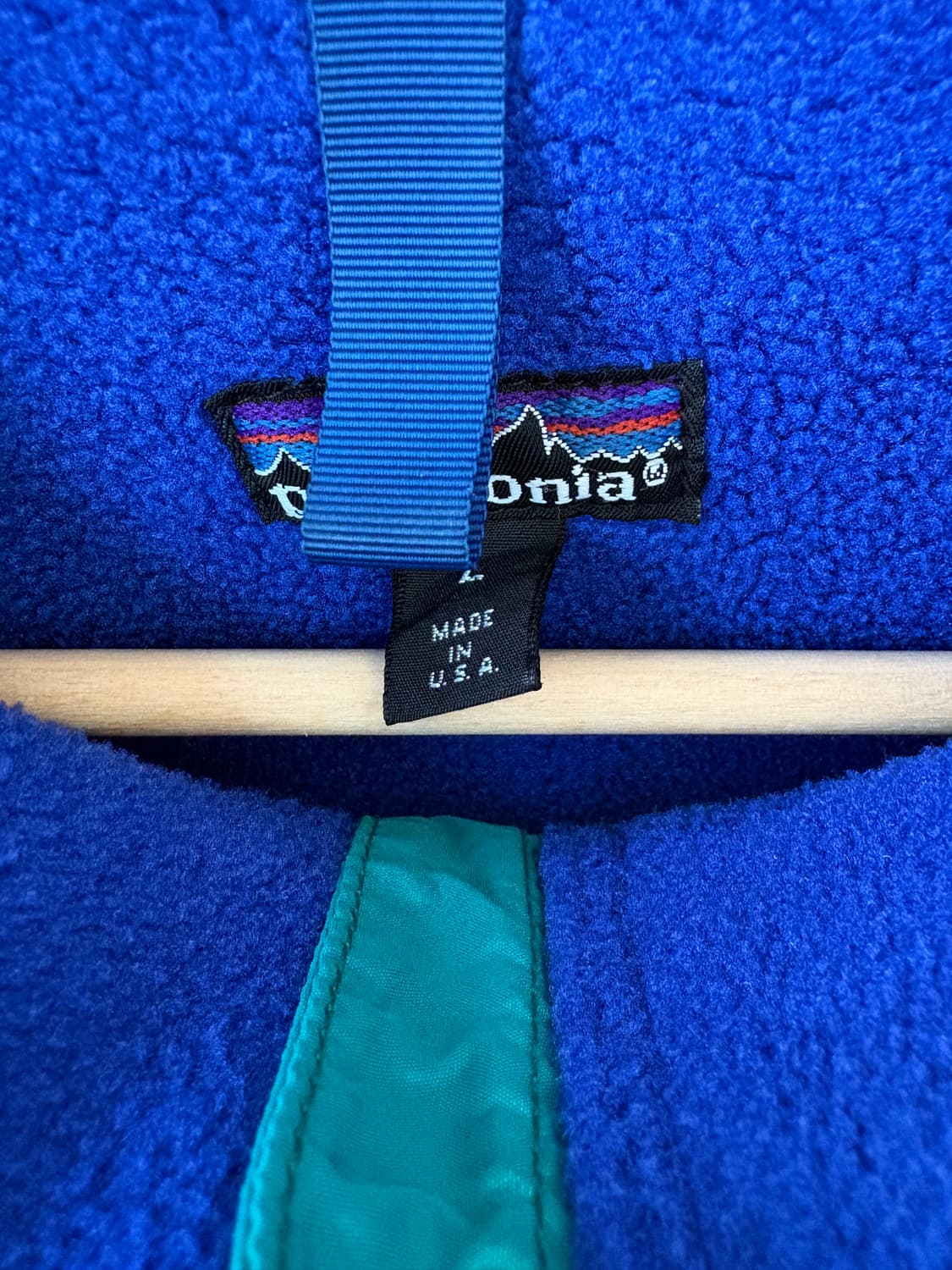 80's 빈티지 파타고니아 쉘드 봄버 신칠라 자켓 틸그린/블루 L 상품이미지5