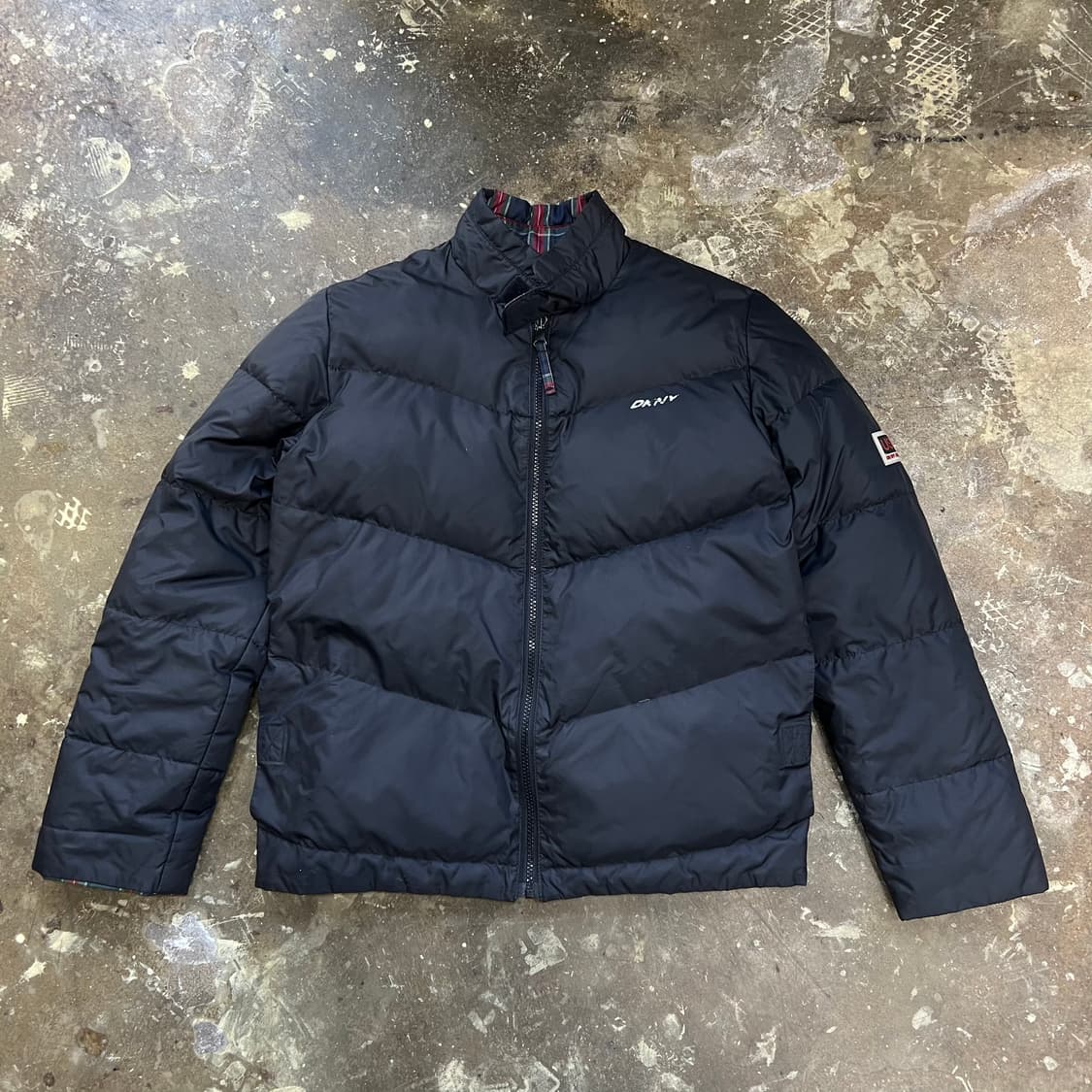 XS) DKNY 체크 양면 덕다운패딩점퍼 리버시블 오리털 패딩 자켓 상품이미지3