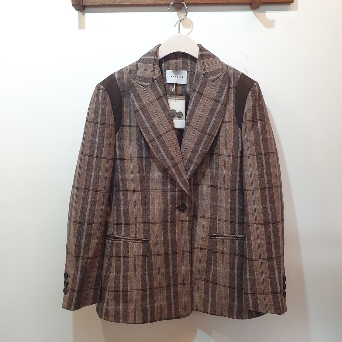 문리 브라운 체크 울 자켓 상품이미지2