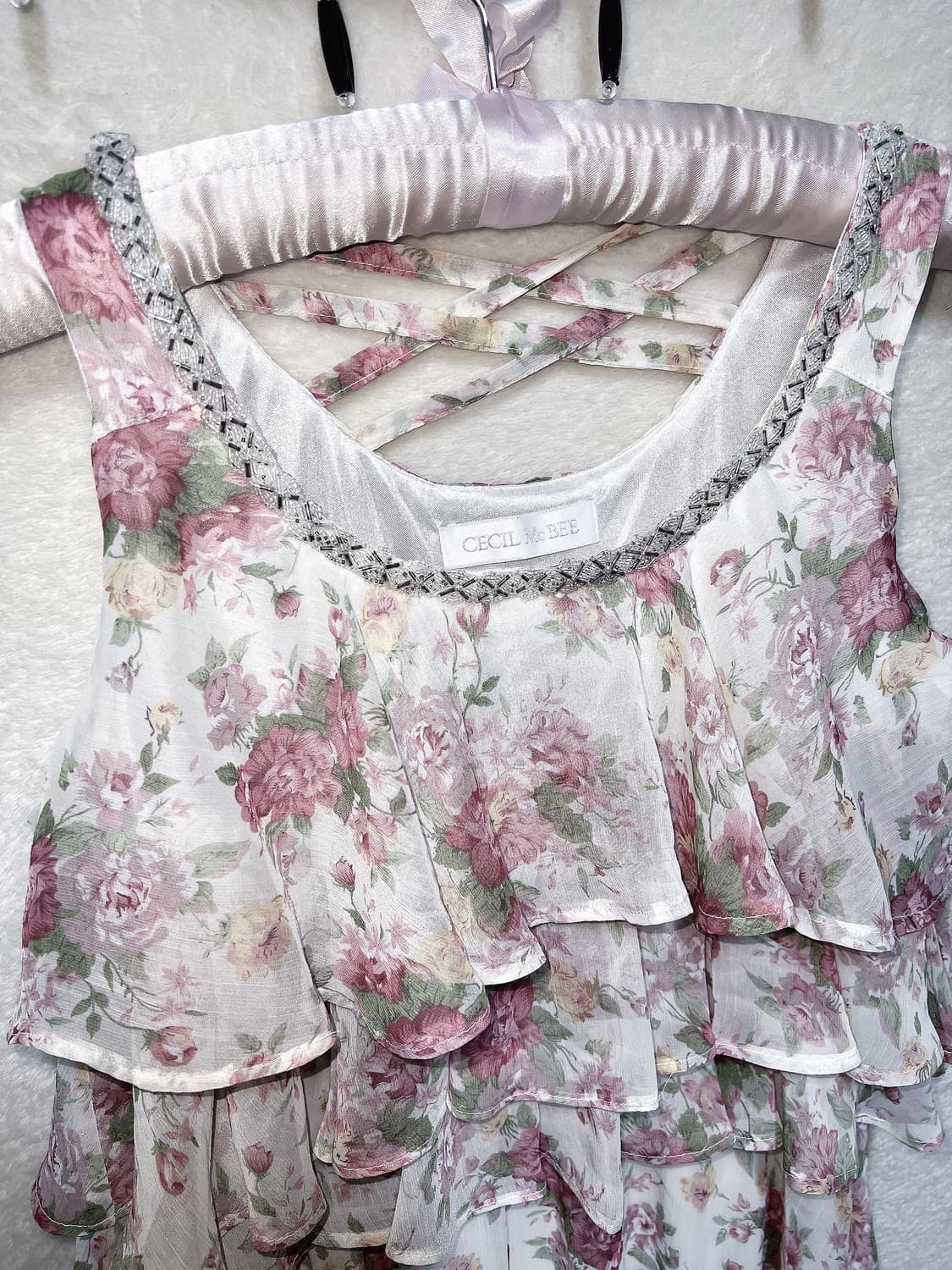 세실맥비 히메카지 플라워 쉬폰 프릴 나시 원피스 페어리 로걀 로맨틱갸루 상품이미지7