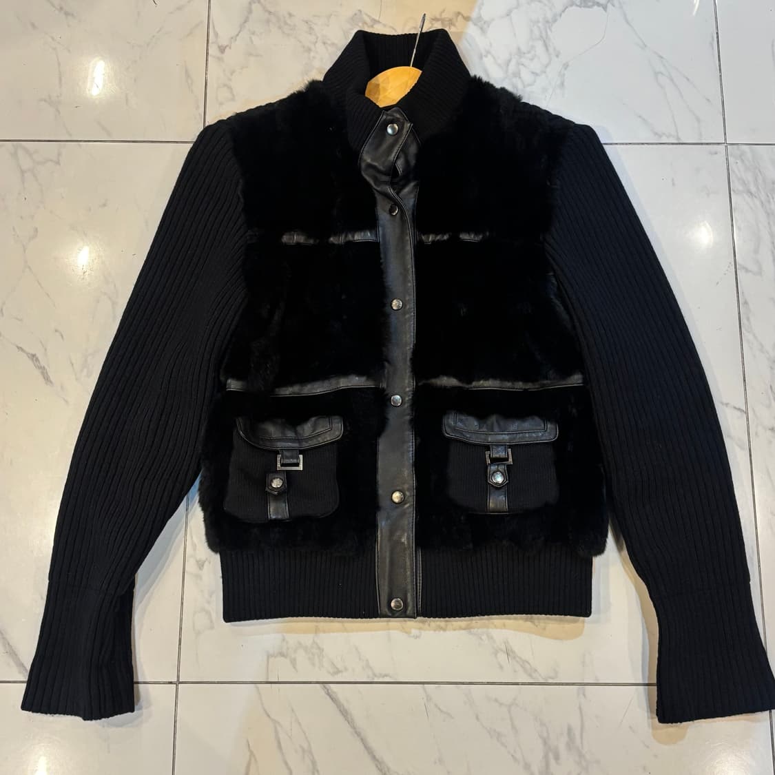 Y2K 빈티지 토끼털 포켓 니트집업 블랙 상품이미지1