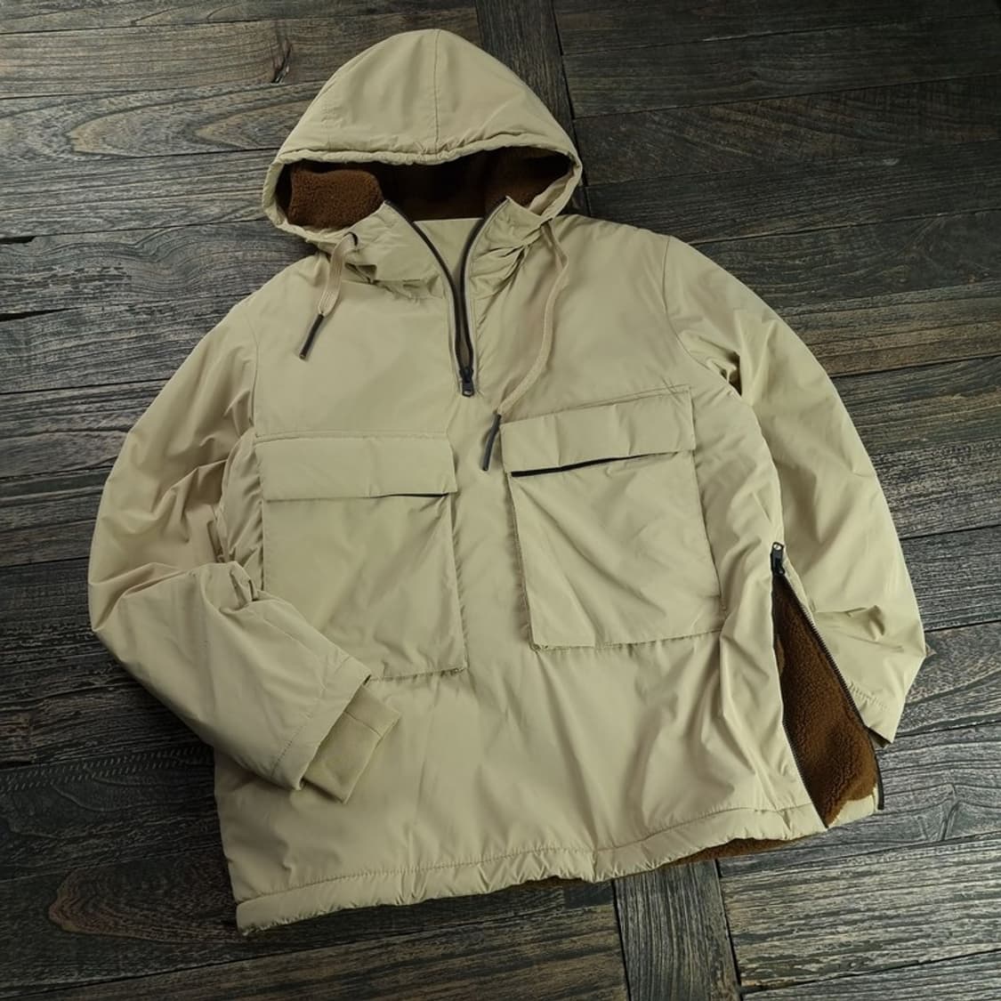 [자라] 안감 양털 후리스 후드 아노락 바람막이 자켓 베이지 M18666 상품이미지1