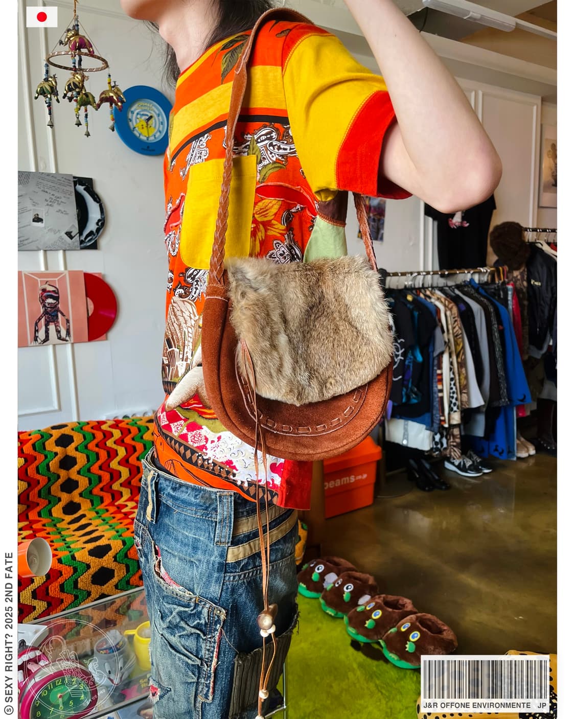 80-90s J&R Real Rabbit Fur & Cowhide Bag 상품이미지1