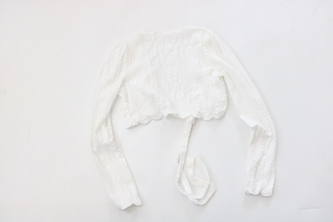 빈티지 화이트 스칼럽 헴 셔링 크롭 볼레로 가디건 상품이미지5