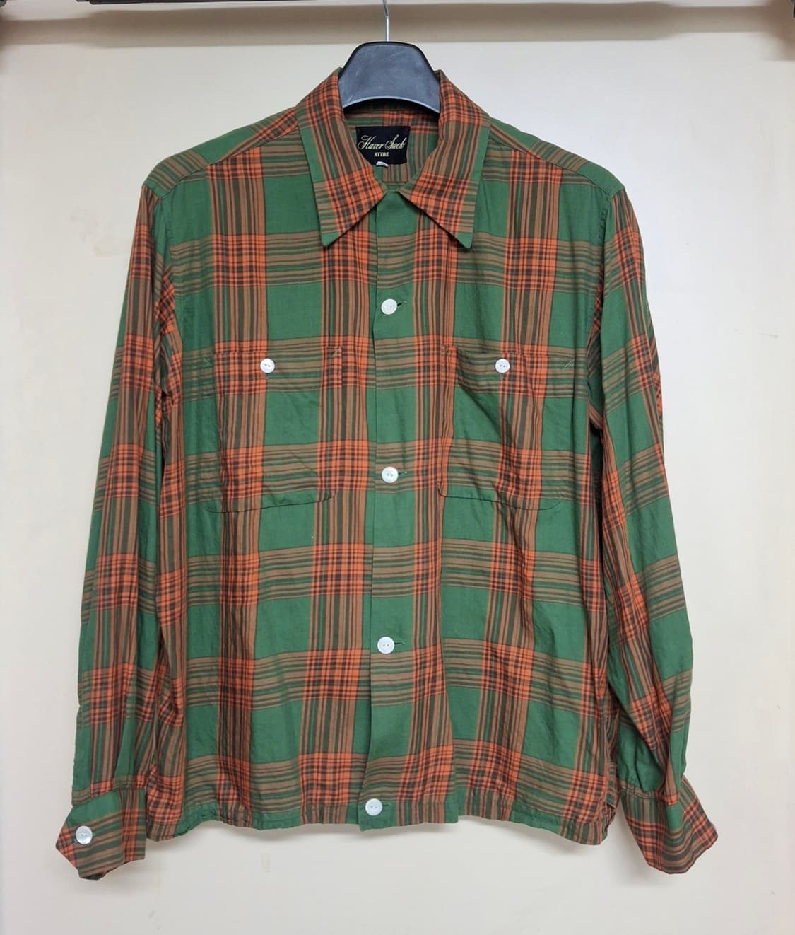 [L] 하버색 멀티 체크 오픈카라 셔츠 그린 카멜사장님 착용 상품이미지2