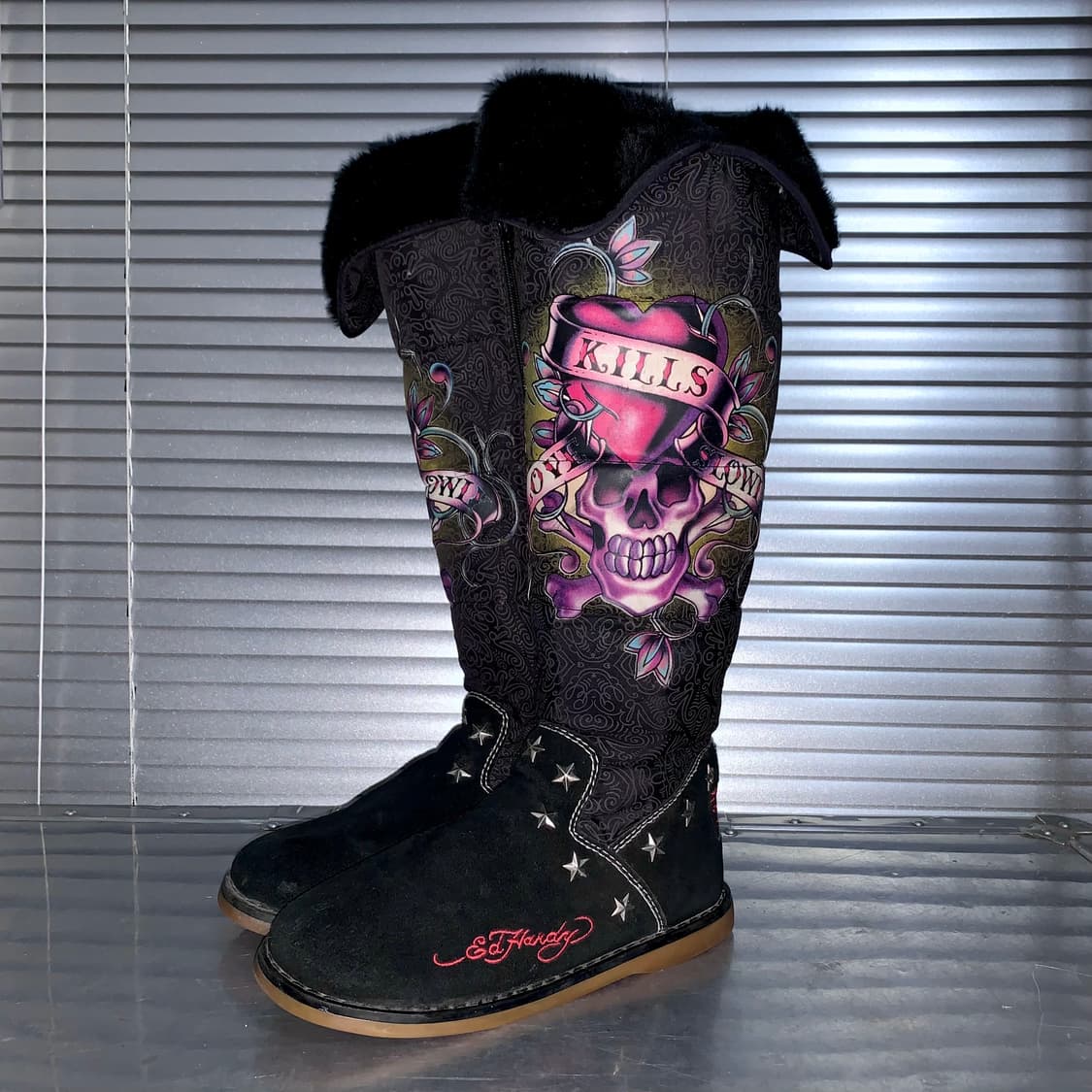 00s 레어 에드하디 스웨이드 니하이 타투 부츠 상품이미지2