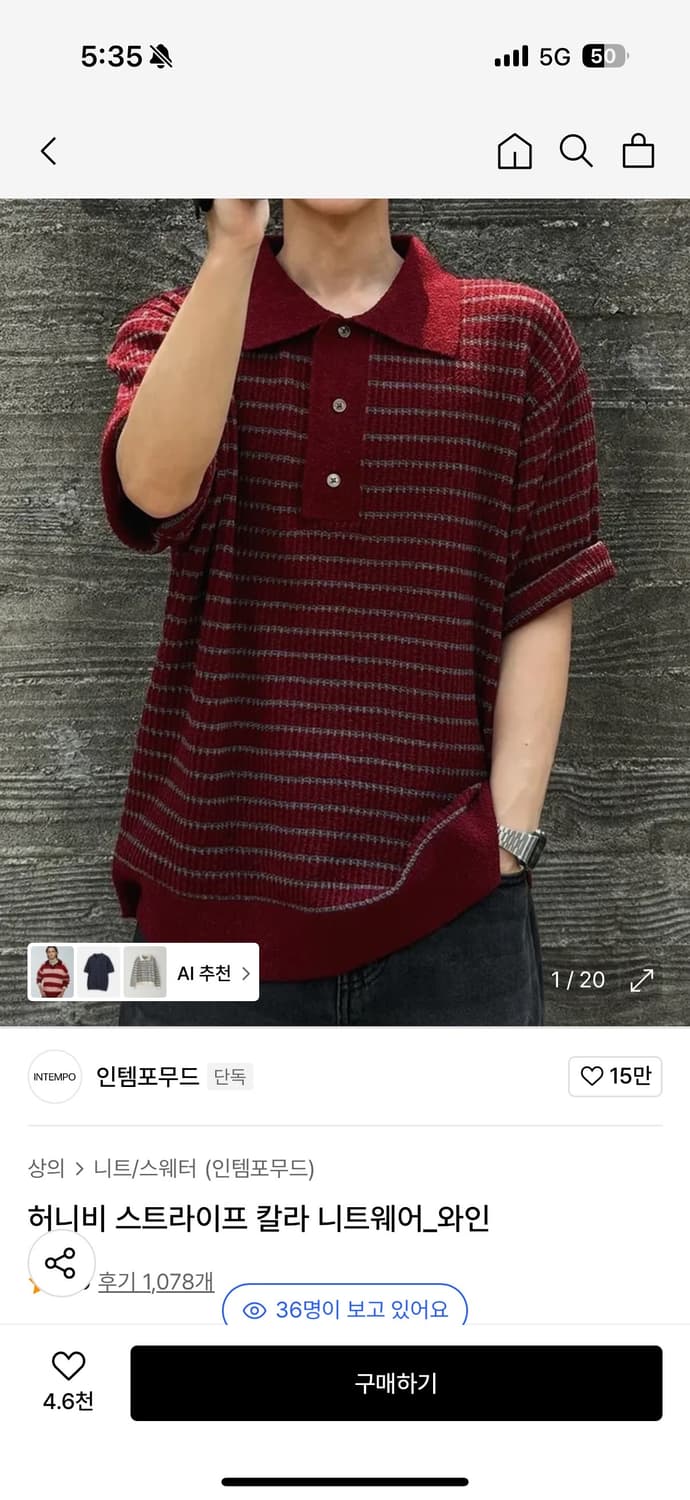 [L]인템포무드 허니비 스트라이프 칼라 니트 와인 상품이미지1