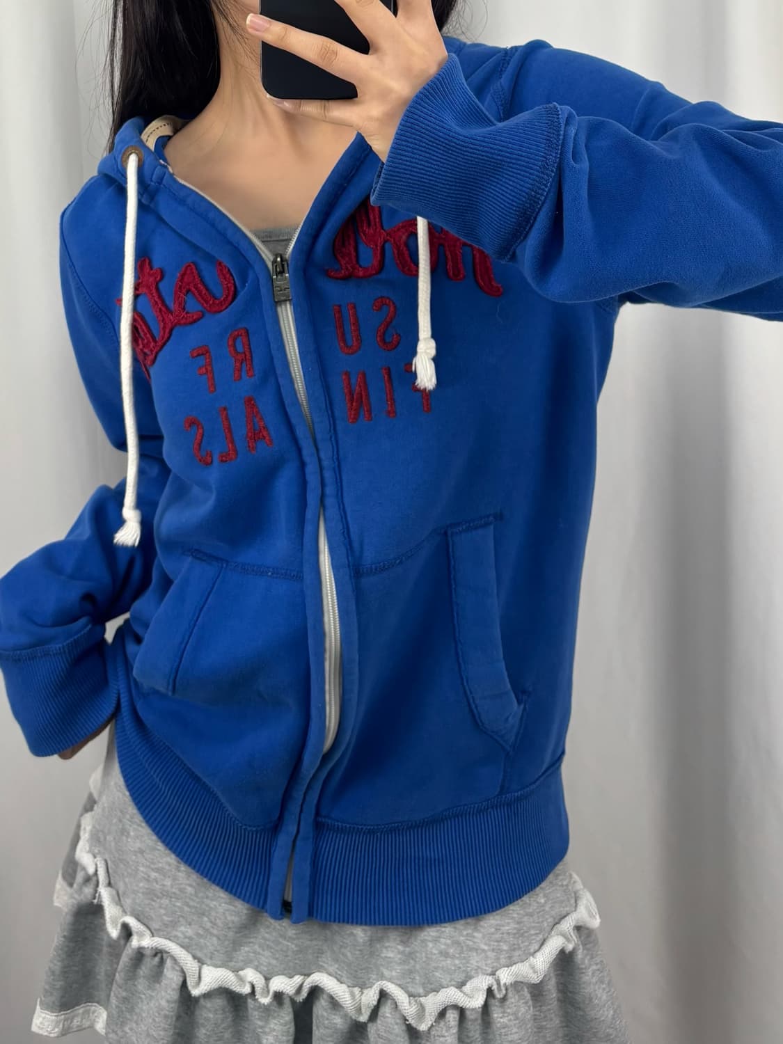 홀리스터 레드로고 블루 후드집업 상품이미지2