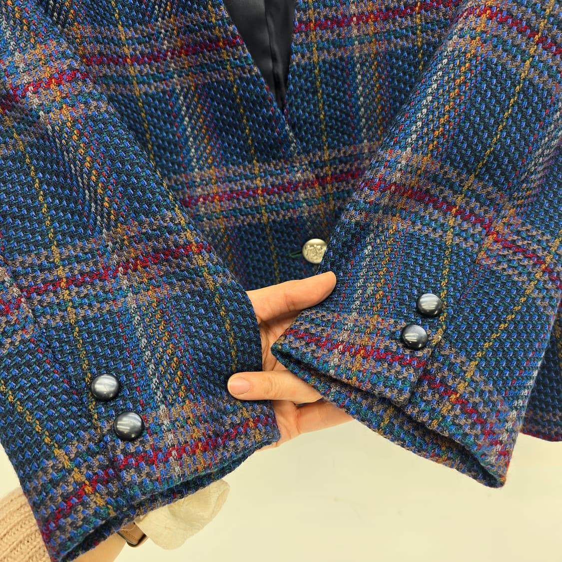 일본 빈티지 여성용 체크 트위드 울 자켓 상품이미지10