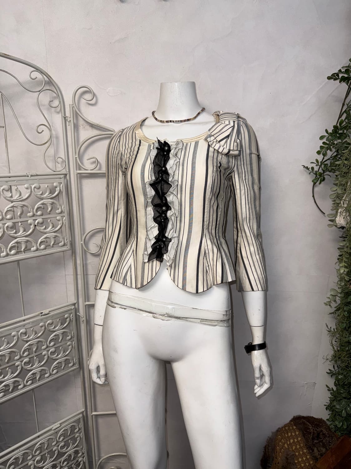 O’2ND ivory stripe ribbon corset jacket 상품이미지8