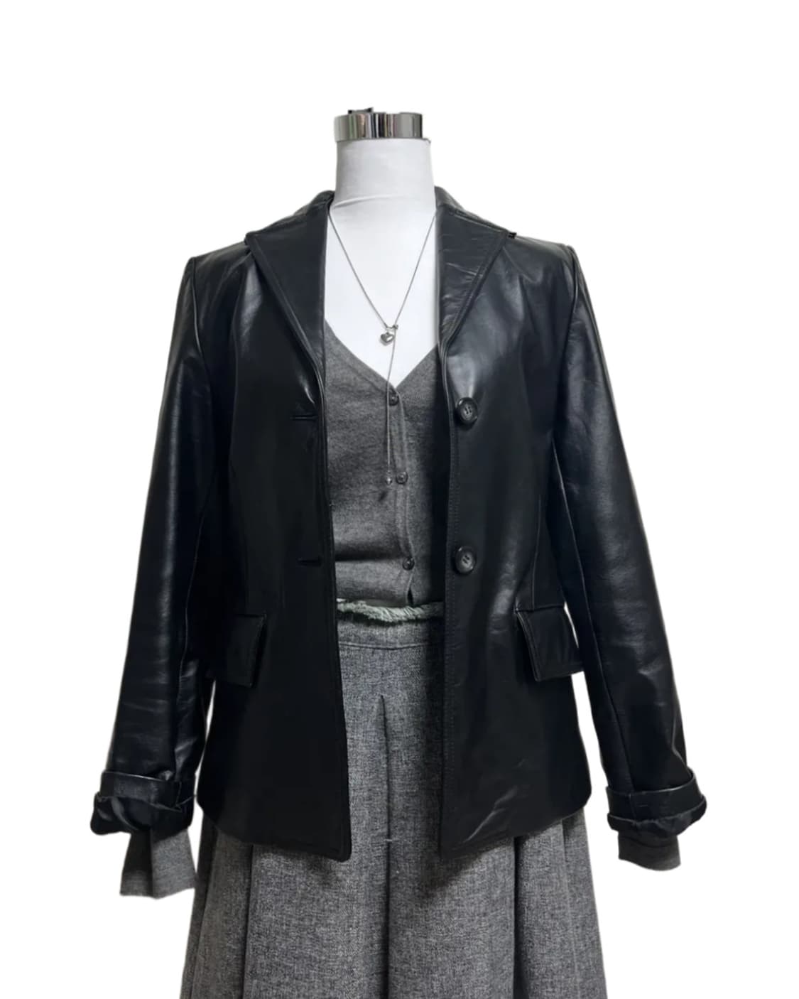 Classic black leather jacket 상품이미지5