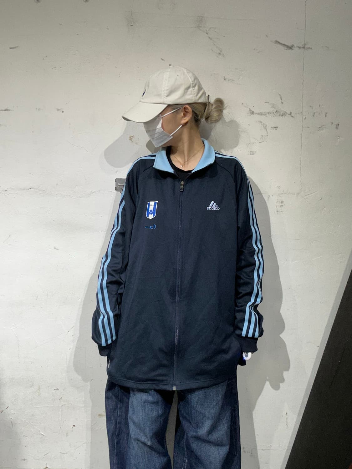 아디다스 네이비 스카이 블루 삼선 오버핏 올드스쿨 트랙탑 져지 2XL 상품이미지2