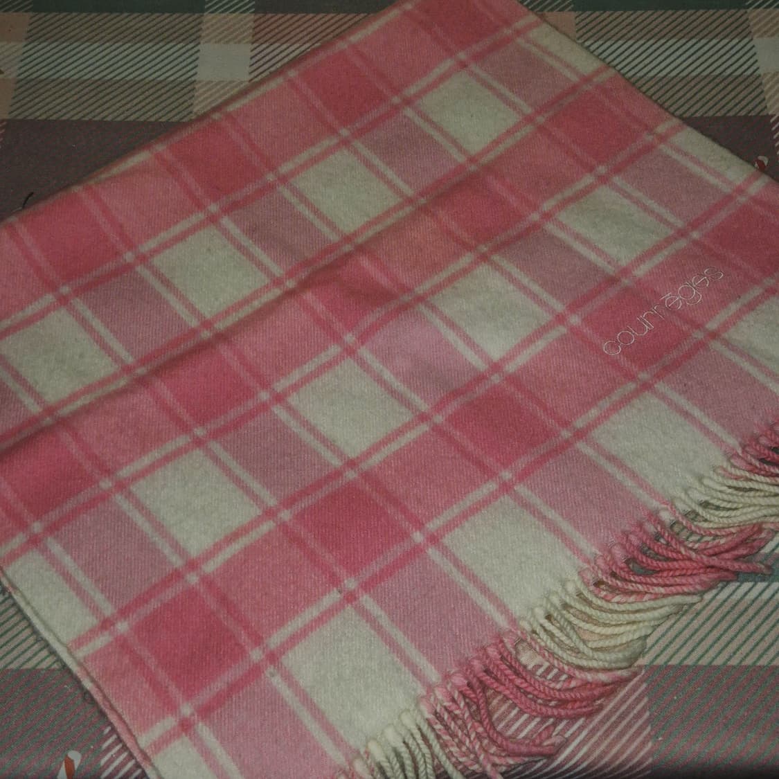 90s 꾸레쥬 핑크 타탄 울 블랭킷&머플러 상품이미지6