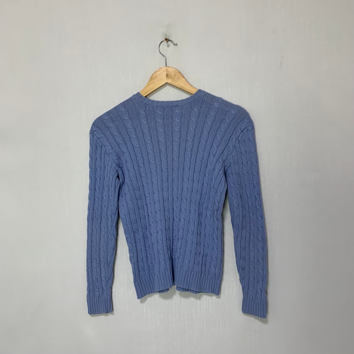 폴로 랄프로렌 빈티지 꽈배기 케이블 니트 스웨터 소라 블루 S 크롭 상품이미지5