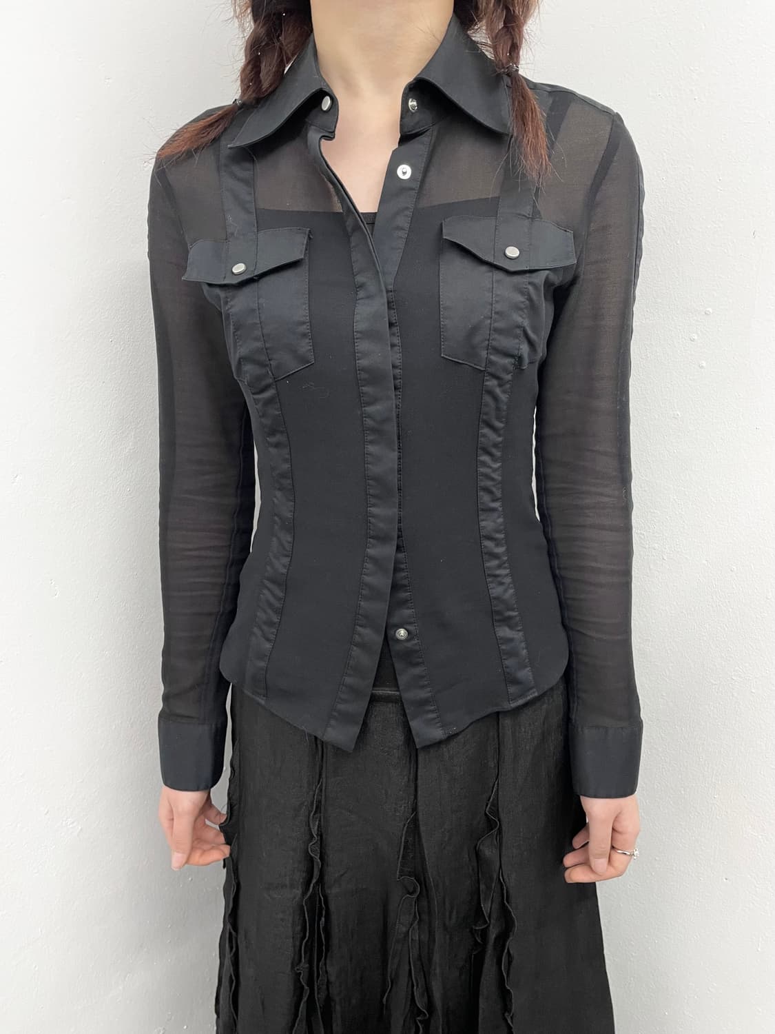 블랙 본디지 메쉬 셔츠 탑 상품이미지3