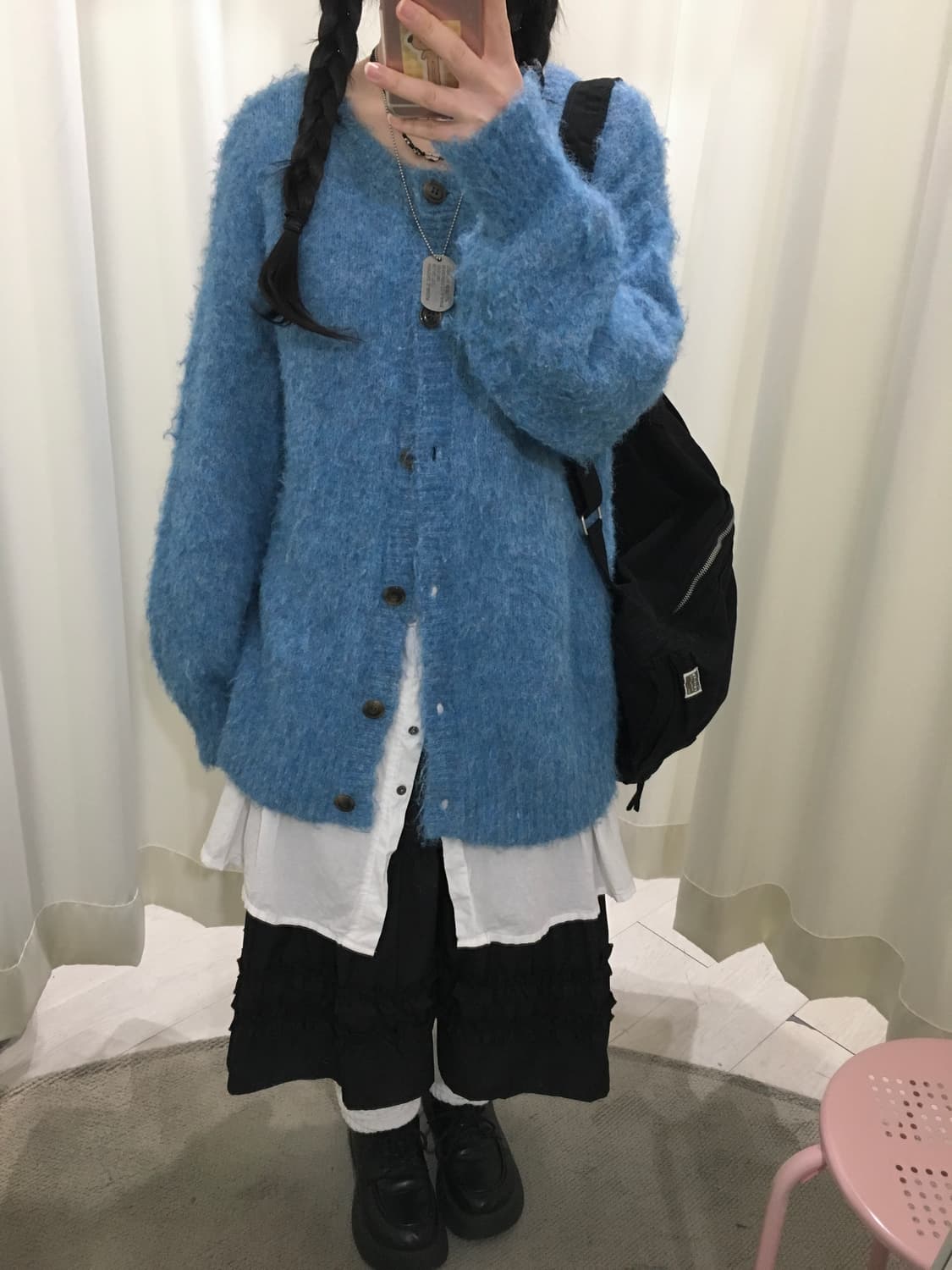 블루 오버핏 부클 가디건 상품이미지5