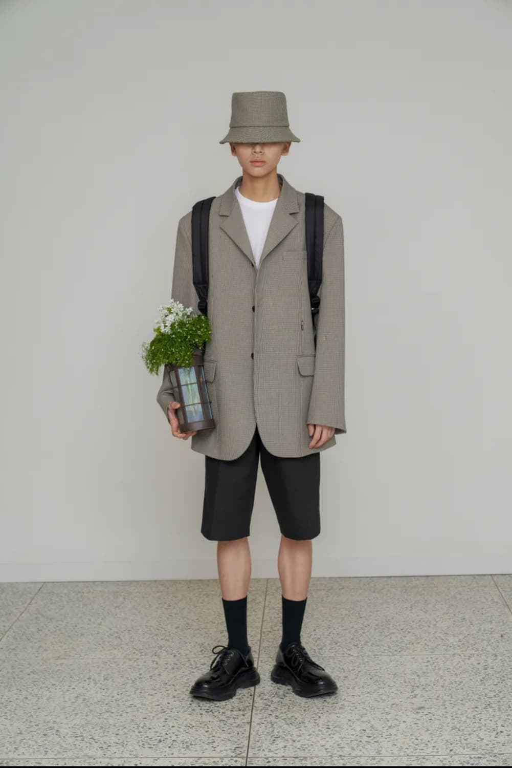 STU 3버튼 후크 그린체크 블레이져 상품이미지2