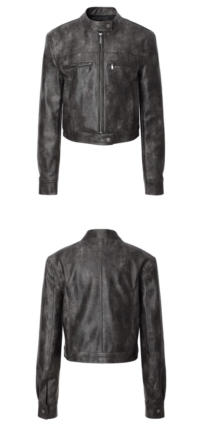 카키포인트 레이싱 레더 자켓 다크 그레이 상품이미지6