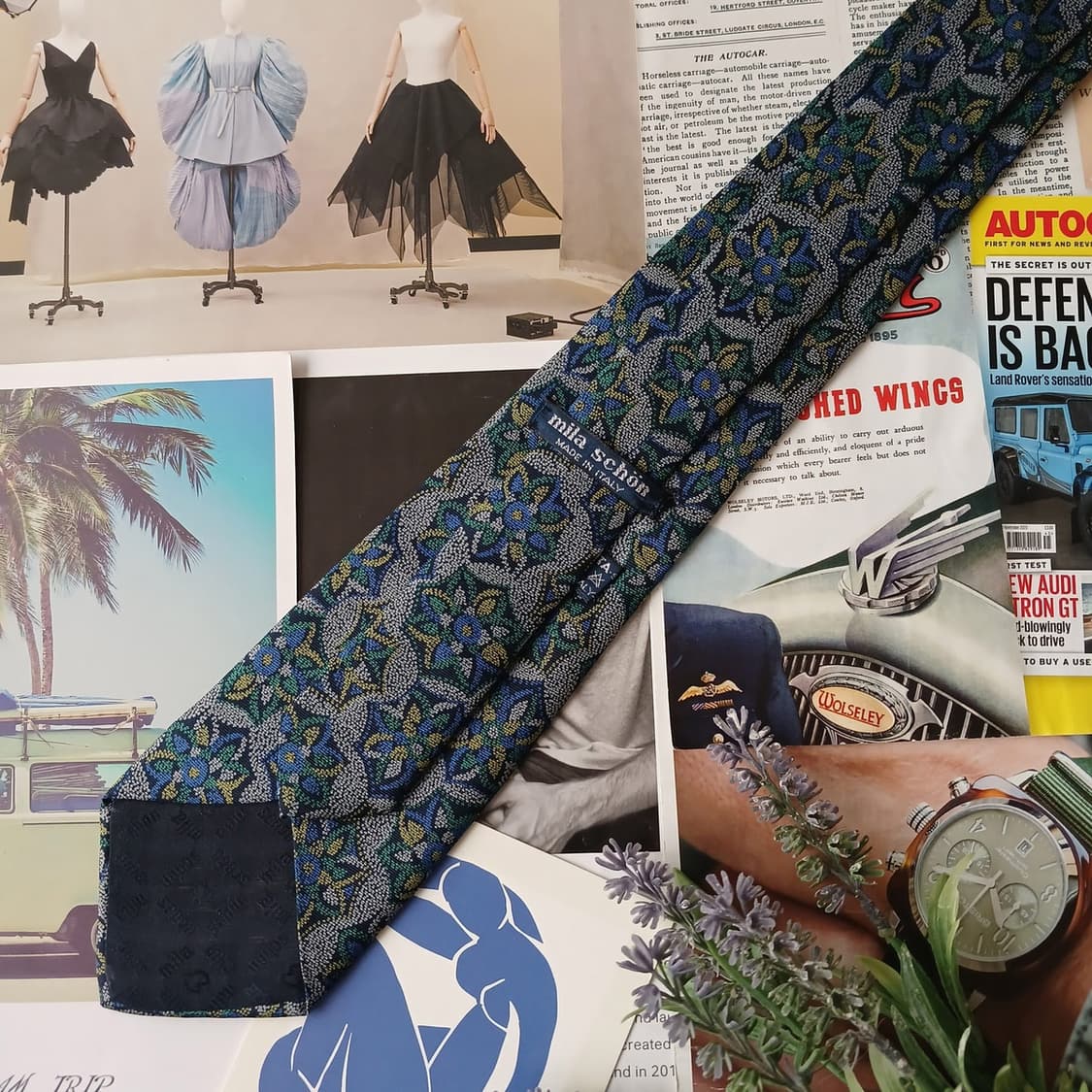 밀라숀 실크 블루 플로럴 패턴 넥타이 8.7cm A+등급 A19879 상품이미지5