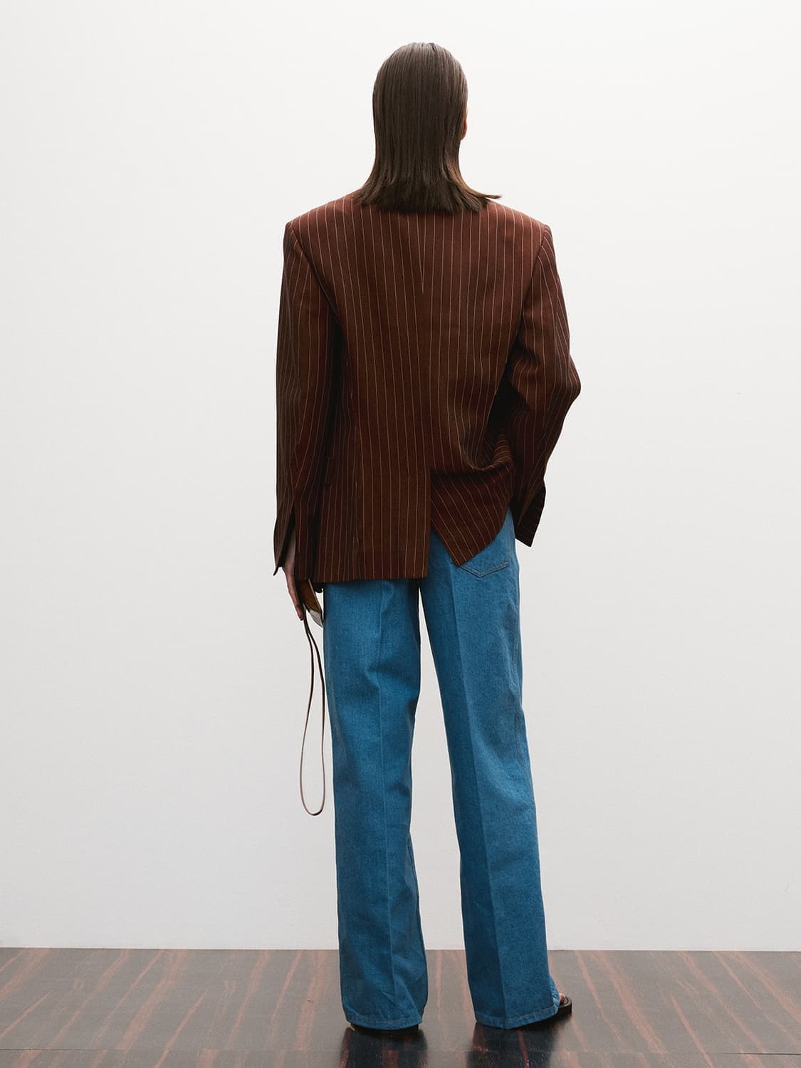 Recto 렉토 클래식 칼라 핀스트라이프 싱글 재킷 레드 브라운 상품이미지2