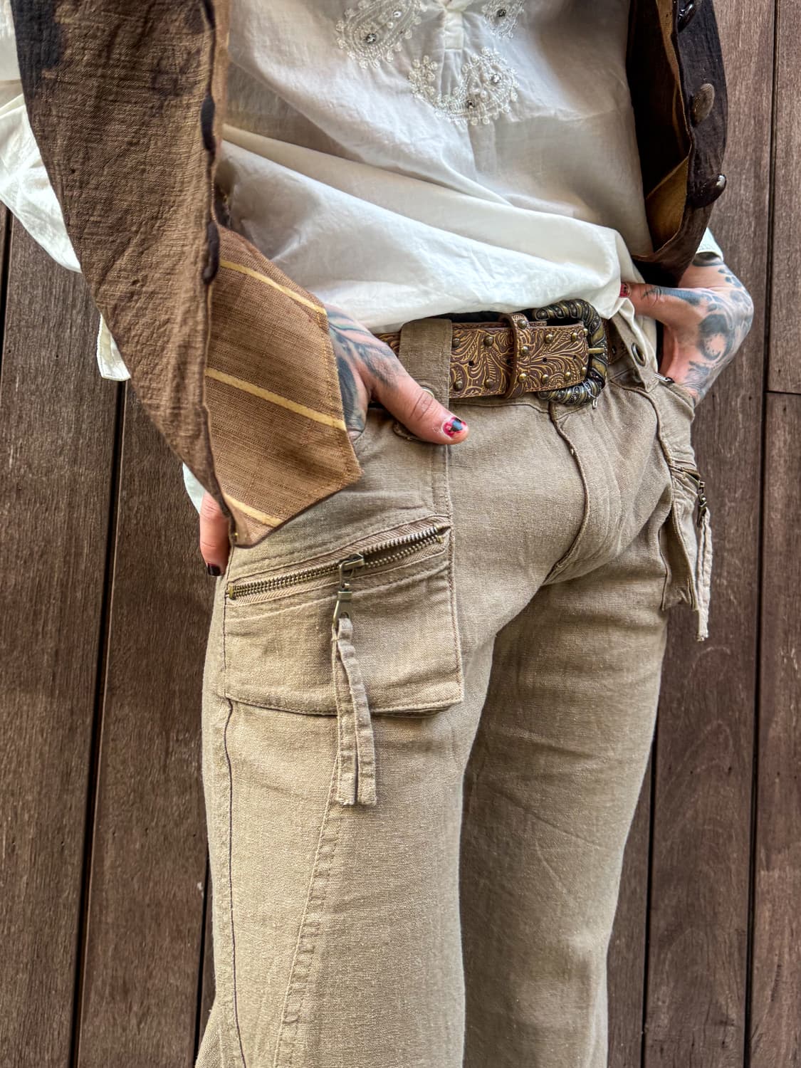 Brown linen Bootcut Pants 상품이미지2