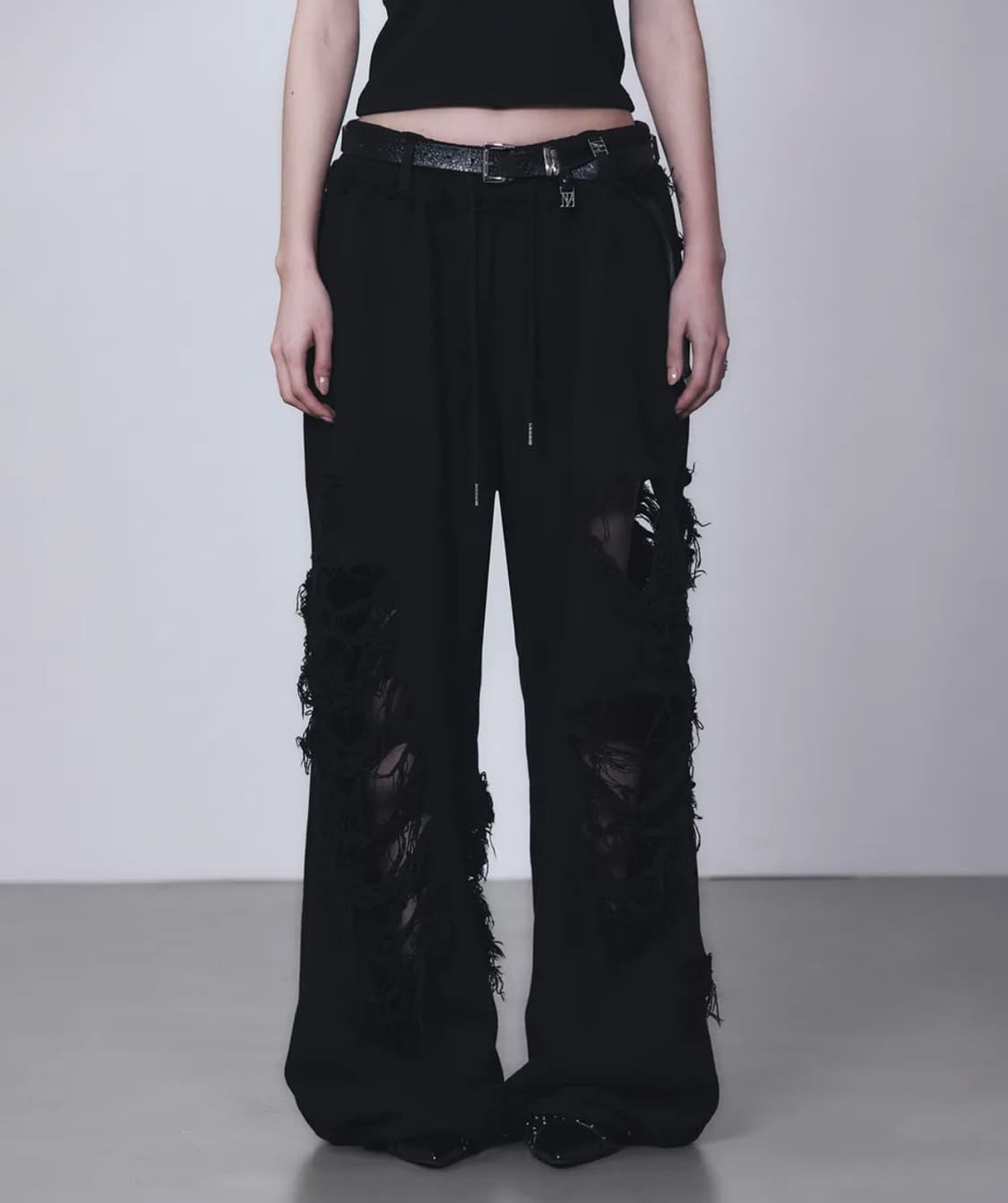 트리밍버드 스크래치 데미지 와이드 스웻 팬츠 상품이미지1