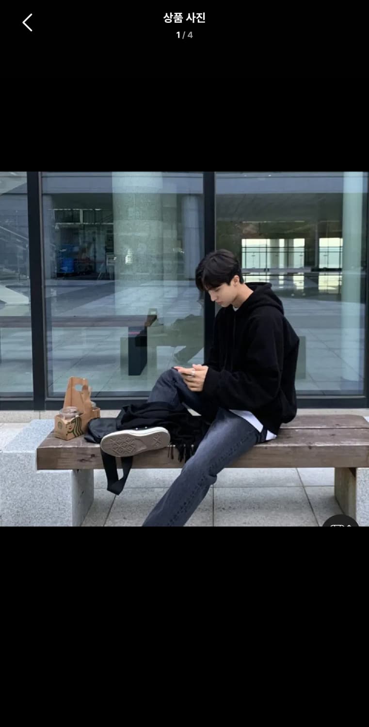 Free / 블랙 ) 데일리 오버핏 기모 후드티셔츠 상품이미지1