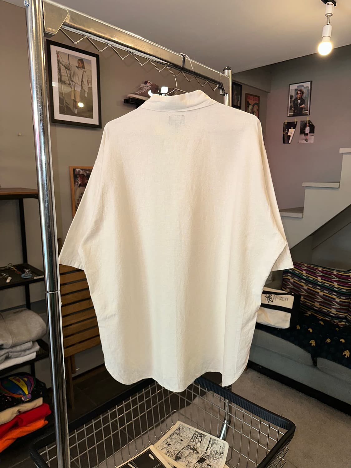 Beams henry-neck material short shirt 상품이미지7
