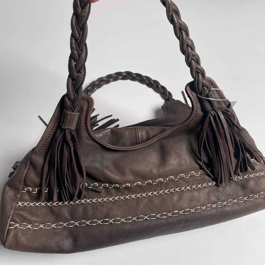 Nicoli X 스티치 테슬 레더 빅 백 상품이미지3