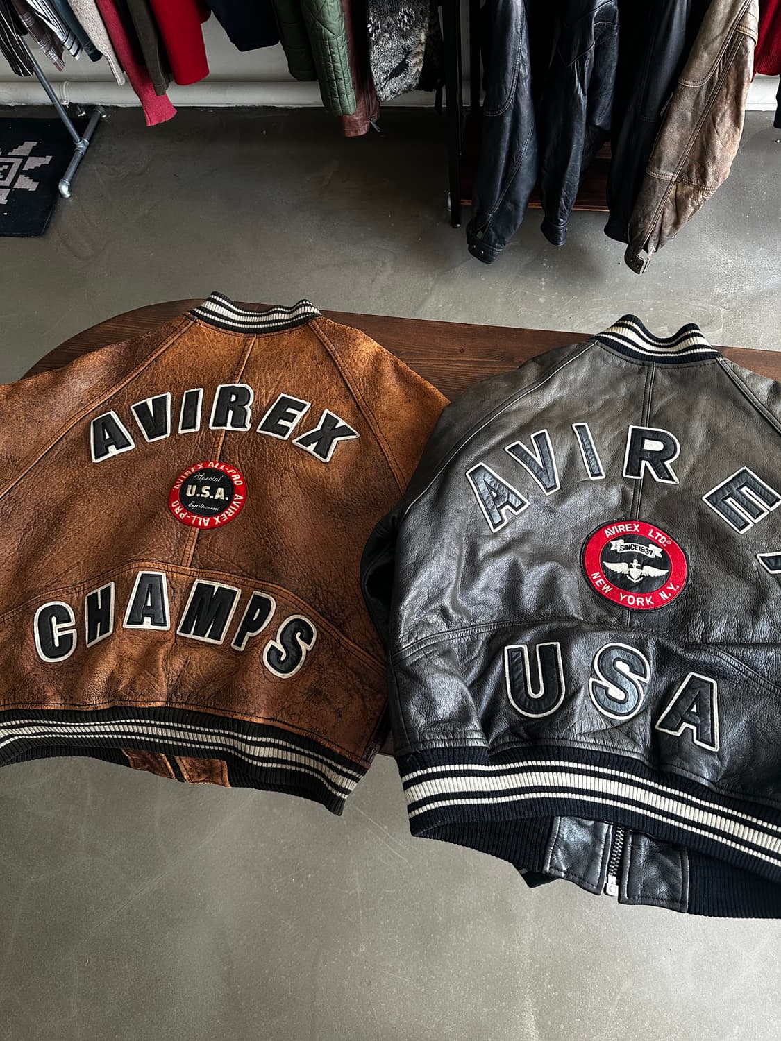 90s Avirex 아비렉스 레더 바시티 자켓 브라운 상품이미지4