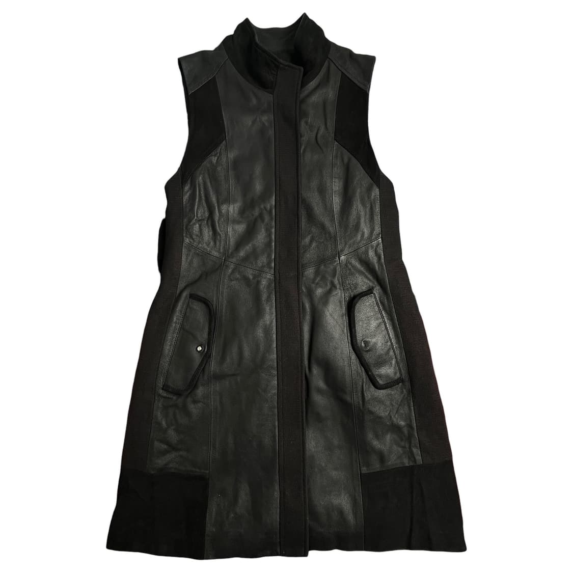 BLUPEPE 가죽 롱 조끼 베스트 블랙 상품이미지1