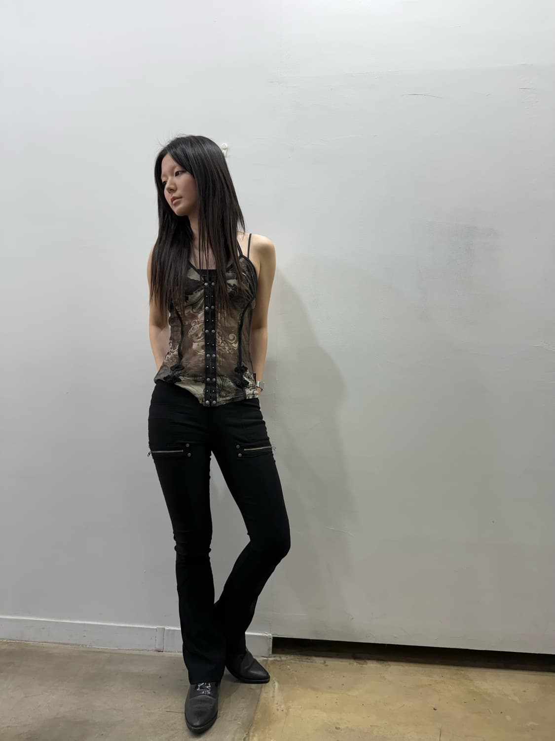 오즈온 고딕 무드 매쉬 부츠컷 팬츠 상품이미지8