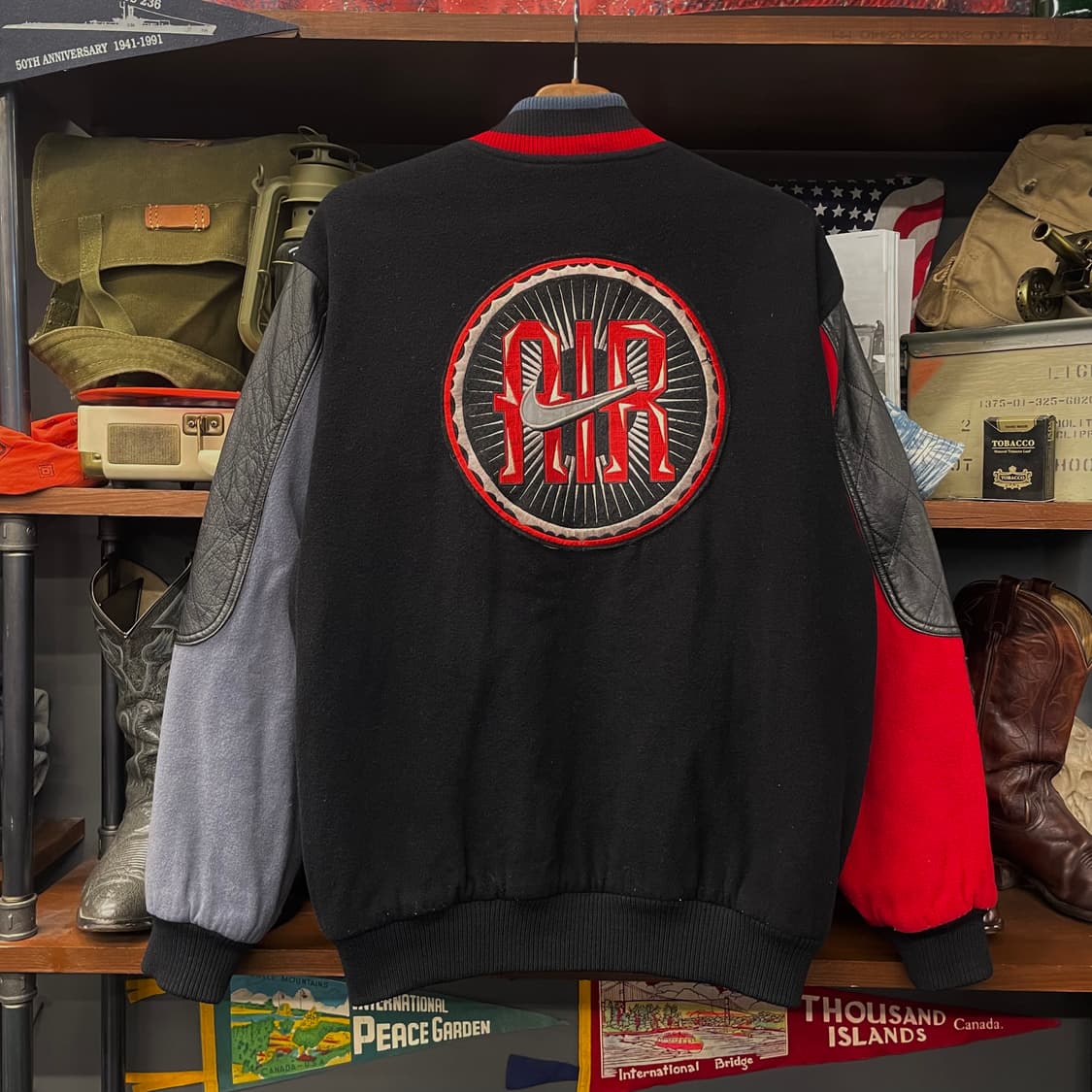 90s 나이키 에어 울 바시티 레더 암 후면 빅 스우시 자켓 상품이미지1