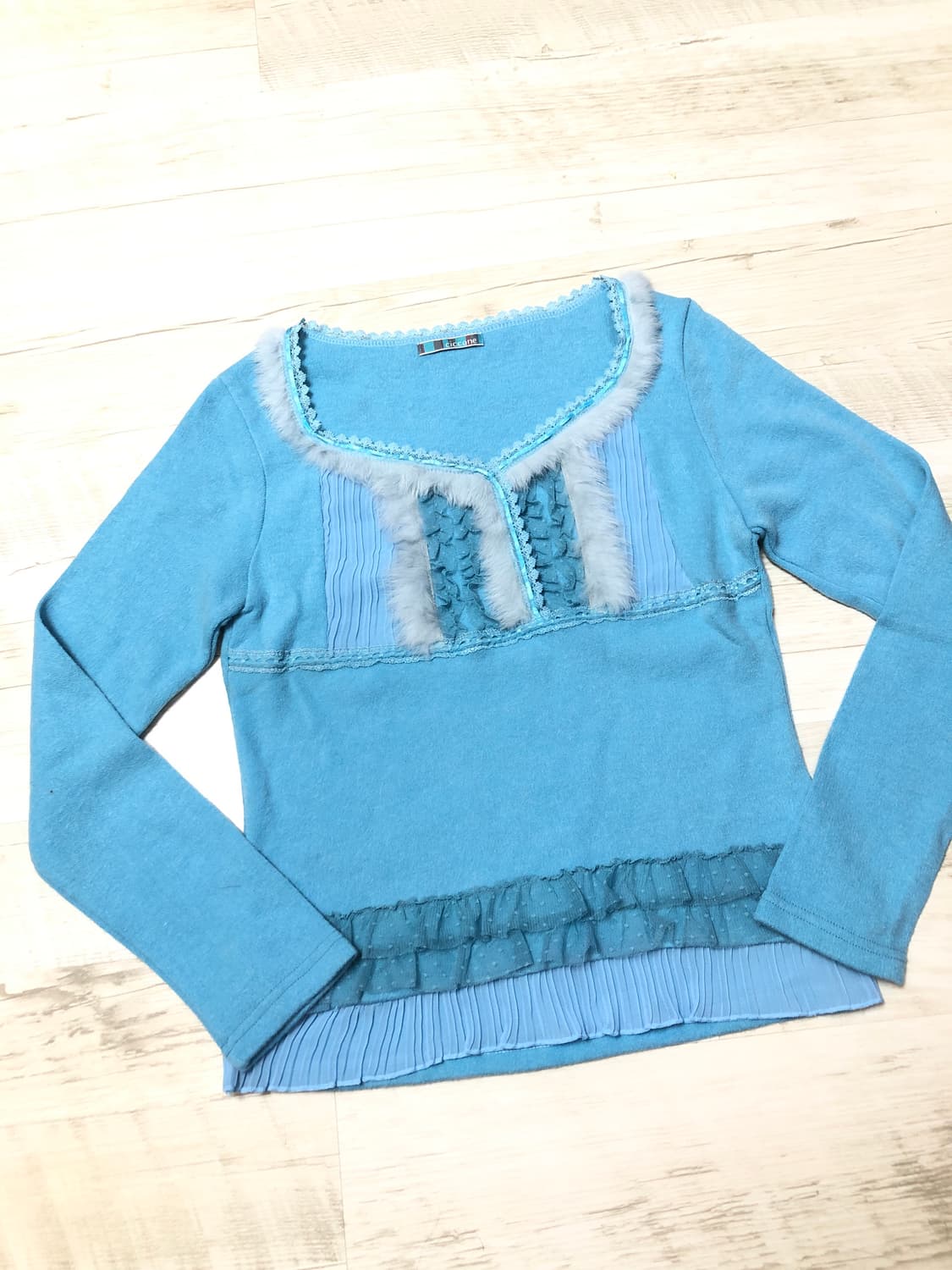 SkyBlue Lace Trimming Fur Sleeve 상품이미지3