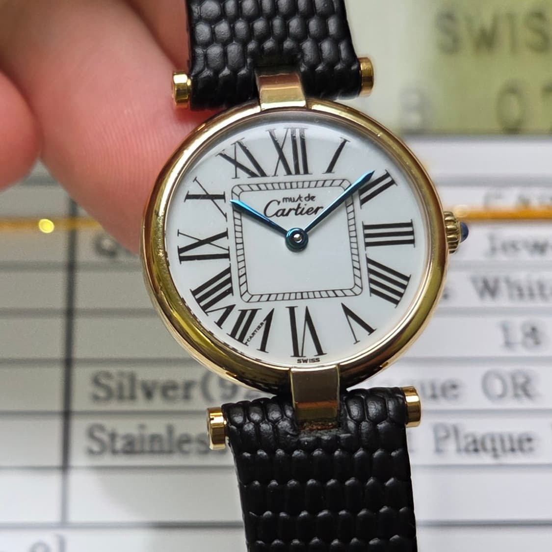 빈티지 까르띠에 머스트드 방돔 화이트로만 블루핸즈 쿼츠 여성용 (감정서  상품이미지10