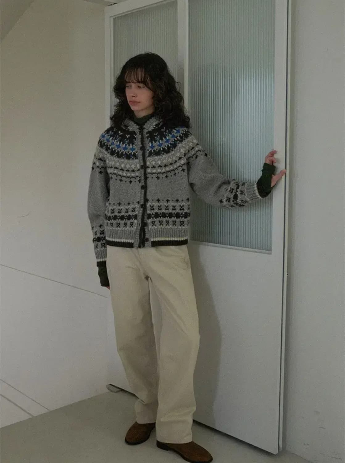 유라고 자카드 후드 가디건 상품이미지2