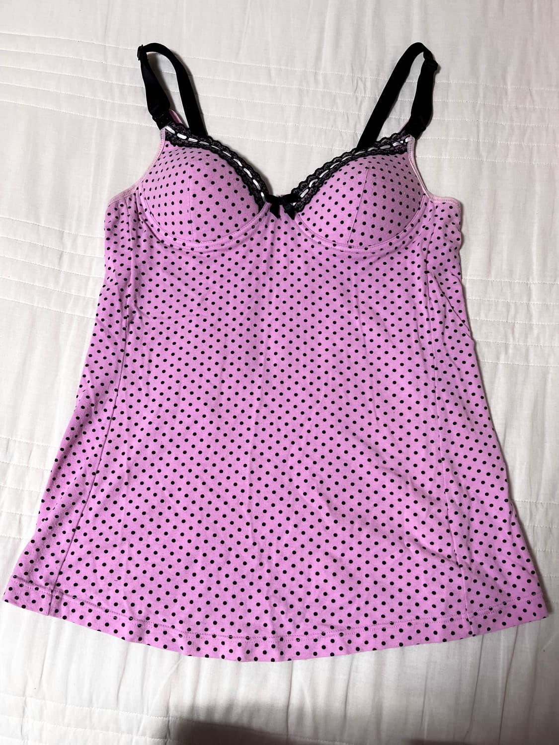 도트 레이스 리본 핑크 슬리브리스 탑 / 갸루 상품이미지1