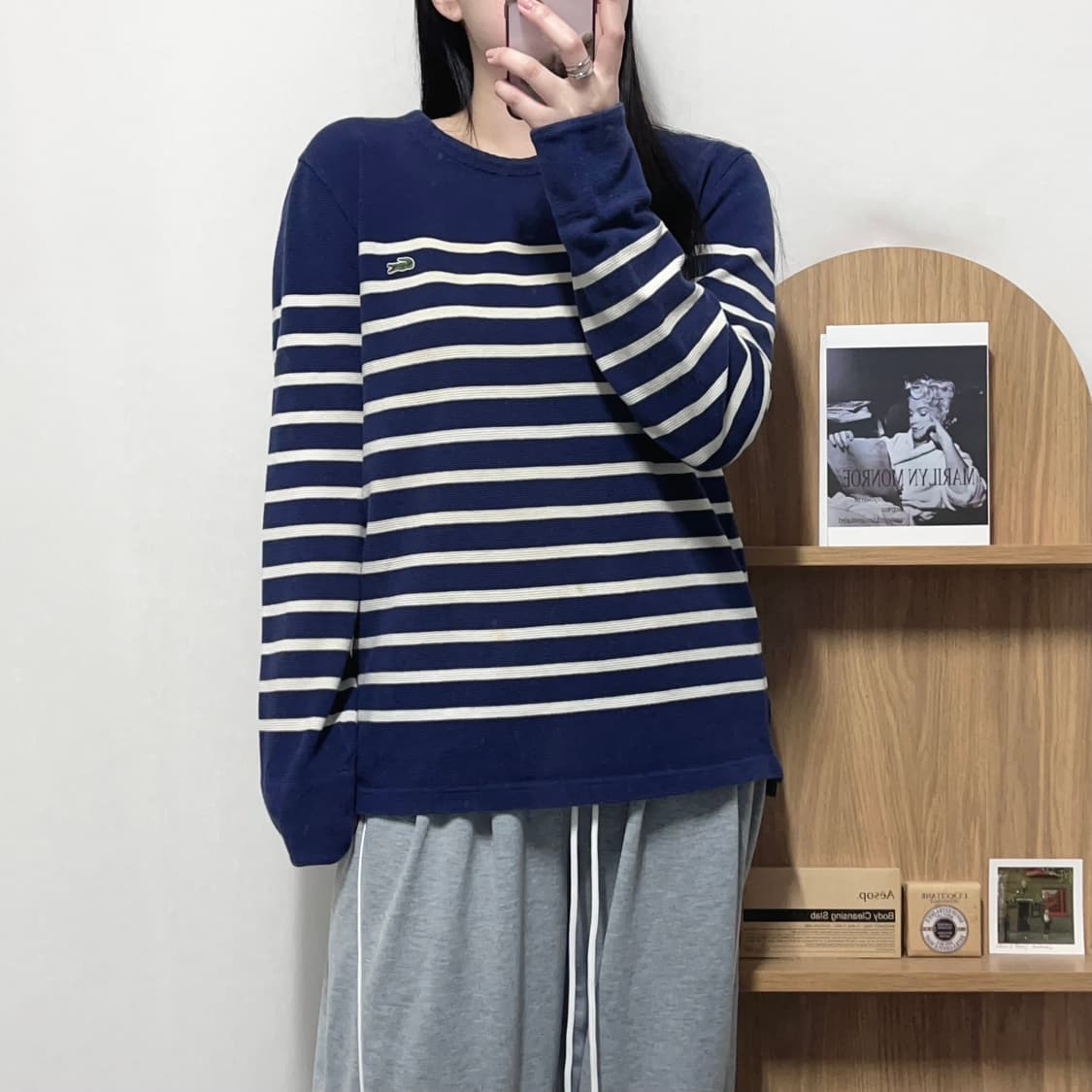 [정품] 라코스테 네이비 단가라 와플 긴팔티 [ M ] 상품이미지2