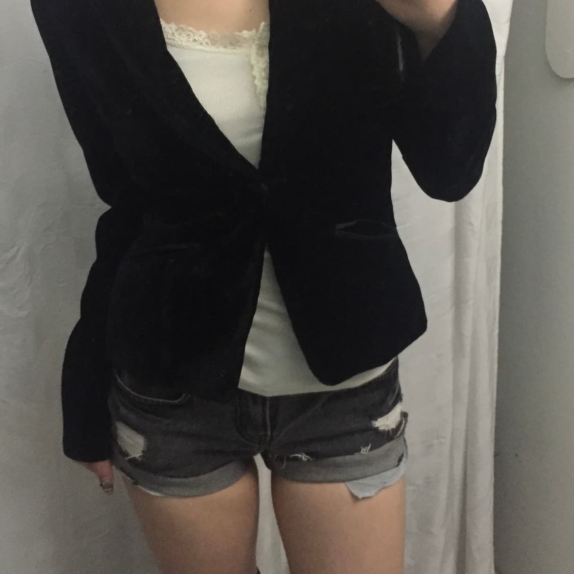 Vintage 고스펑크 갸루 성조기 데미지 흑청 로우 핫팬츠 상품이미지2