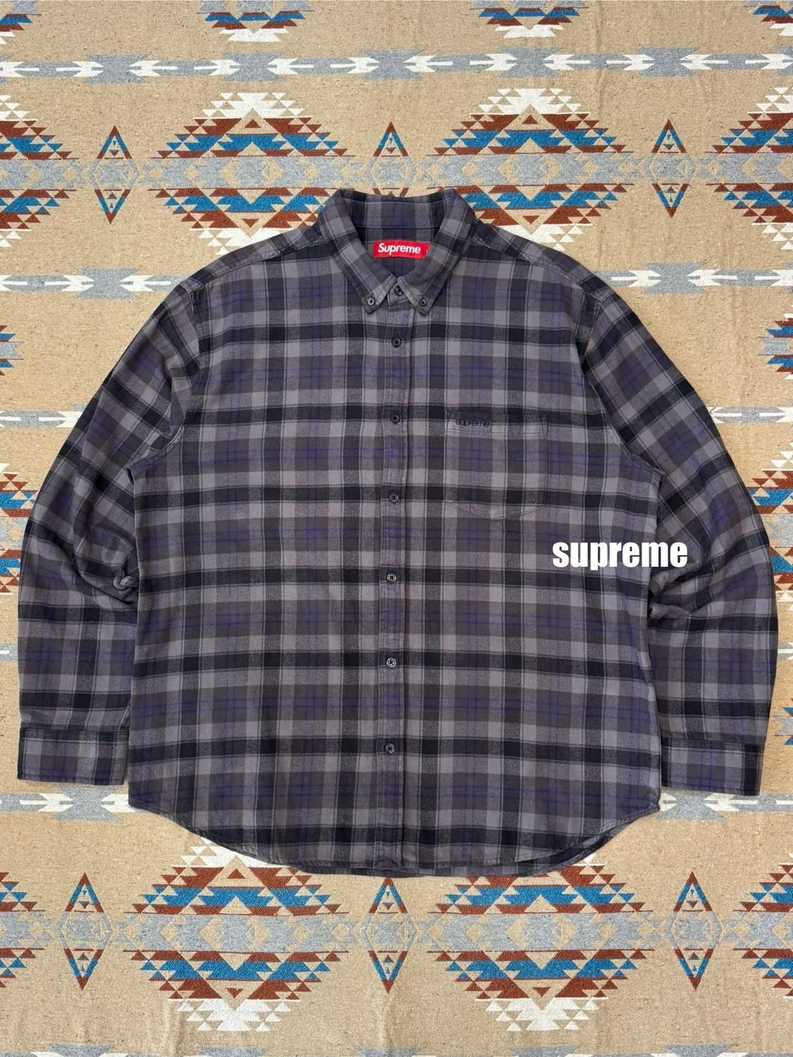 [L] 슈프림 플레이드 플란넬 셔츠 블랙 - 24SS 상품이미지1
