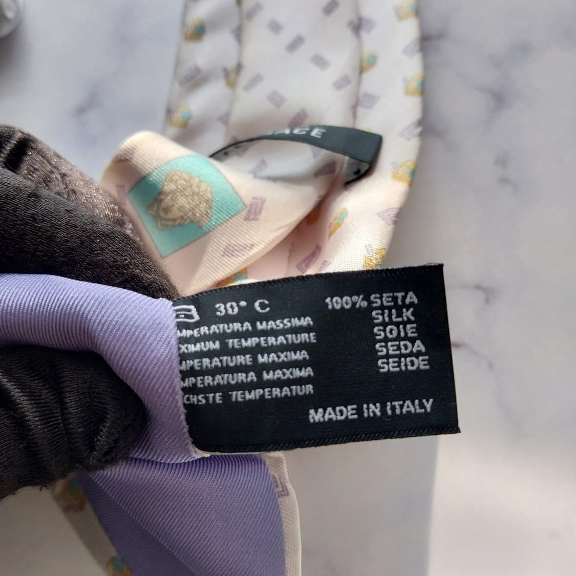 베르사체 실크 아이스크림 & 로고 모티브 넥타이 9cm B등급 K1949 상품이미지10